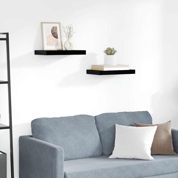 vidaXL Floating Wall Shelves 2 pcs High Gloss Black 40x23x3.8 cm MDF
