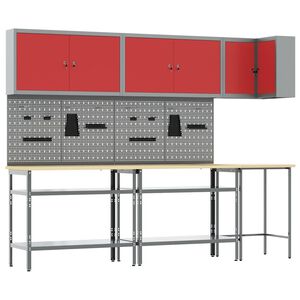 vidaXL Work Cabinet Set with Shelf with Storage 10 pcs Red and Grey