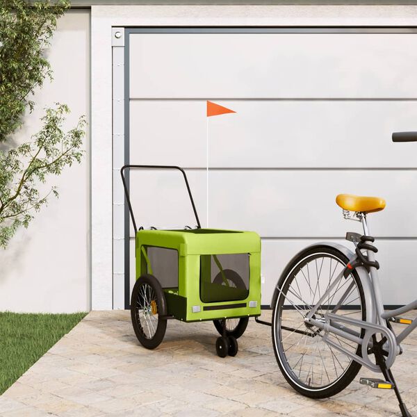 vidaXL Pet Bike Trailer Green and Black Oxford Fabric and Iron