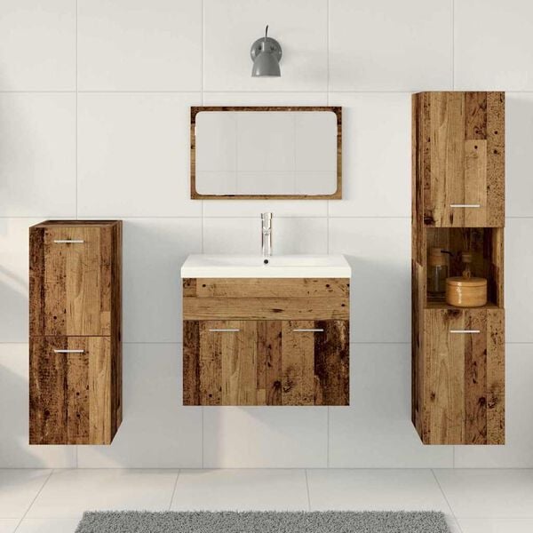 vidaXL Bathroom Furniture Set with Door 4 pcs Old Wood Engineered Wood