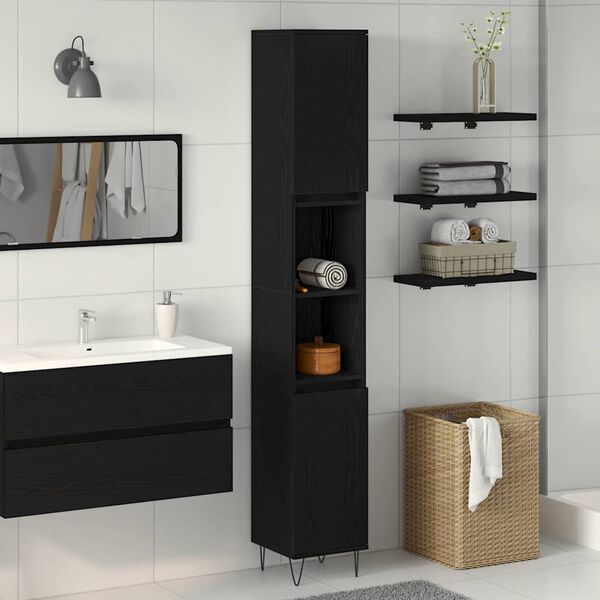 vidaXL Bathroom Cabinet Black Oak 30 x 30 x 190 cm Engineered Wood