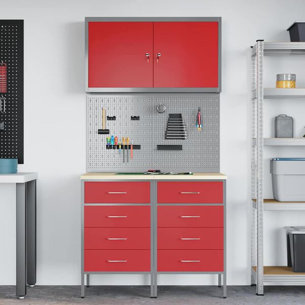 vidaXL Work Cabinet with Drawer 5 pcs Red Engineered Wood and Steel
