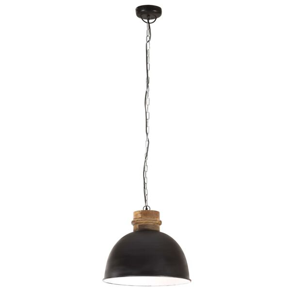 vidaXL Industrial Hanging Lamp 25 W Black Round Mango Wood 50 cm E27