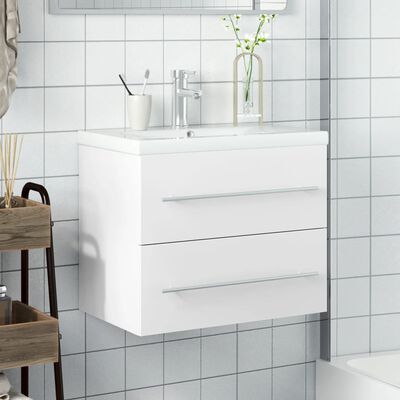 vidaXL Bathroom Sink Cabinet with Built-in Basin White