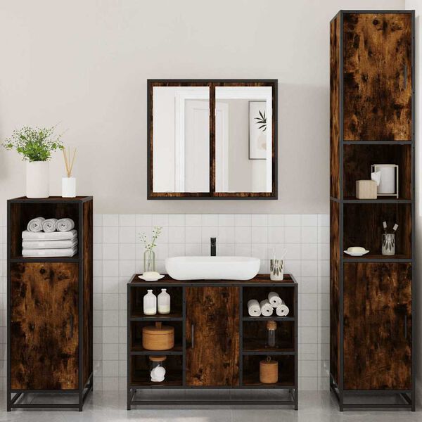 vidaXL 4&nbsp;Piece Bathroom Furniture Set&nbsp;Smoked Oak Engineered Wood