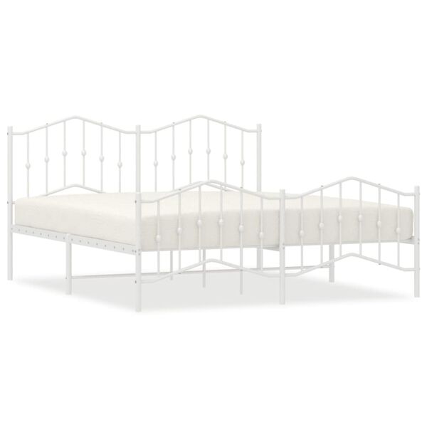 vidaXL Metal Bed Frame without Mattress with Footboard White 180x200cm