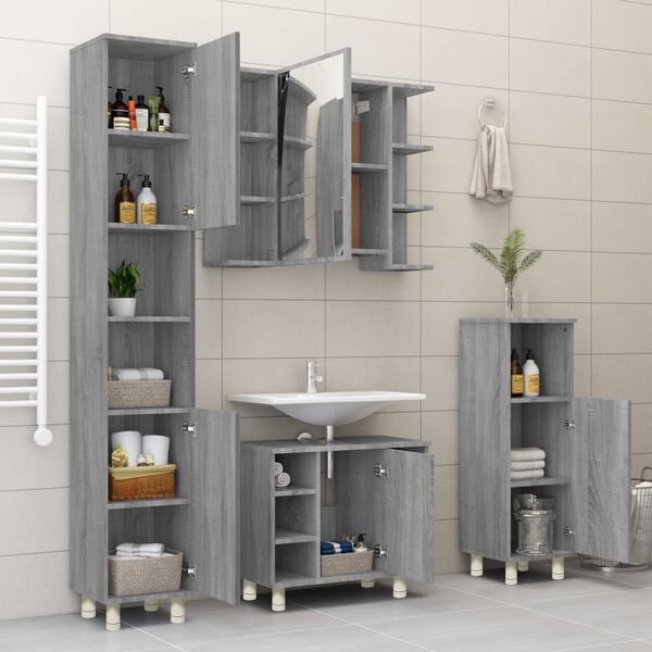 vidaXL Bathroom Cabinet Grey Sonoma 30x30x95 cm Engineered Wood