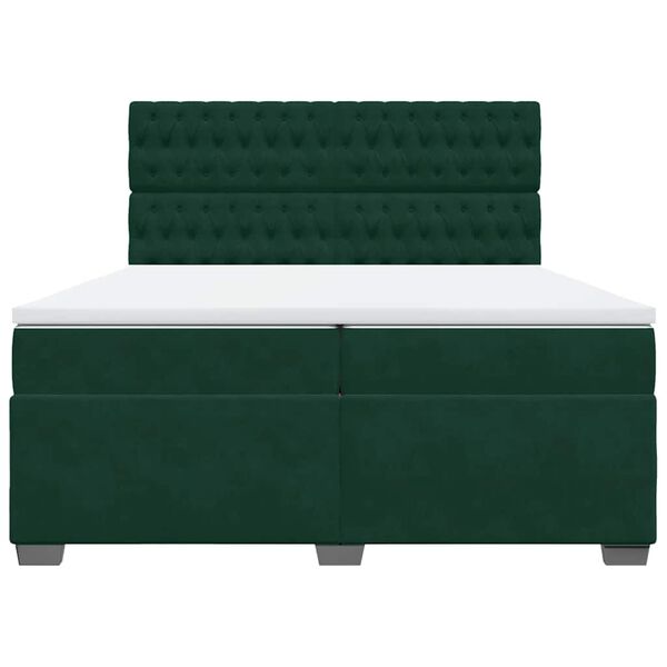 vidaXL Box Spring Bed with Mattress Dark Green 200x200 cm Velvet