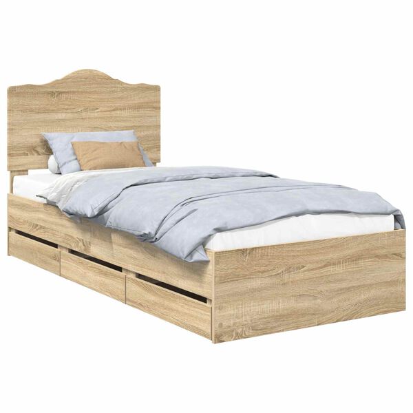 vidaXL Bed Frame with Drawer Sonoma Oak 75 x 190 cm Engineer Wood
