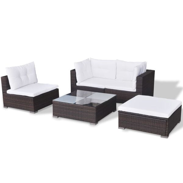 vidaXL 5 Piece Garden Lounge Set with Cushions Poly Rattan Brown
