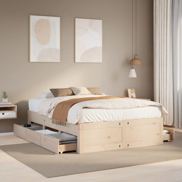 vidaXL Bed Frame without Mattress with Drawers 150x200 cm King Size Solid Wood Pine