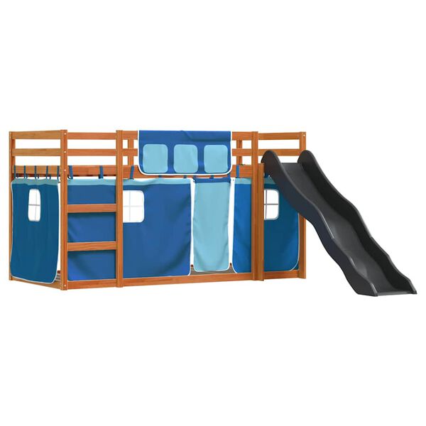vidaXL Bunk Bed without Mattress with Slide and Curtains Blue 90x200 cm
