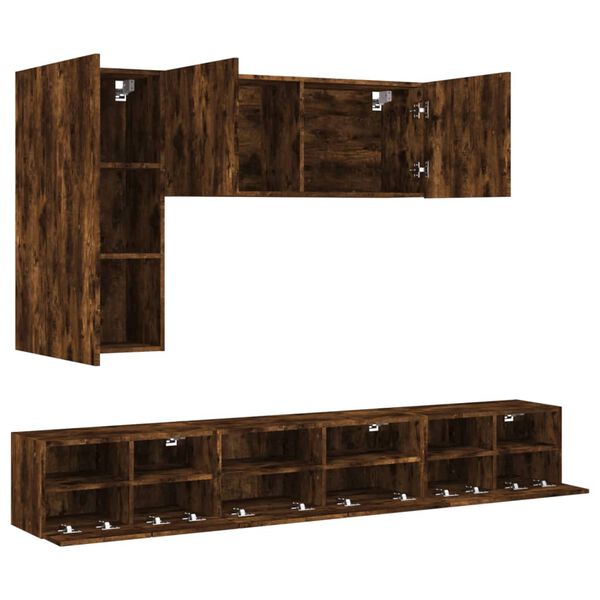 vidaXL 5 Piece TV Wall Cabinets Smoked Oak Engineered Wood