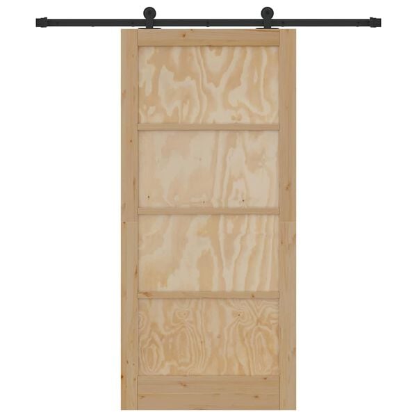 vidaXL Sliding Door Natural and Black 93 x 202 cm Solid Pine Wood