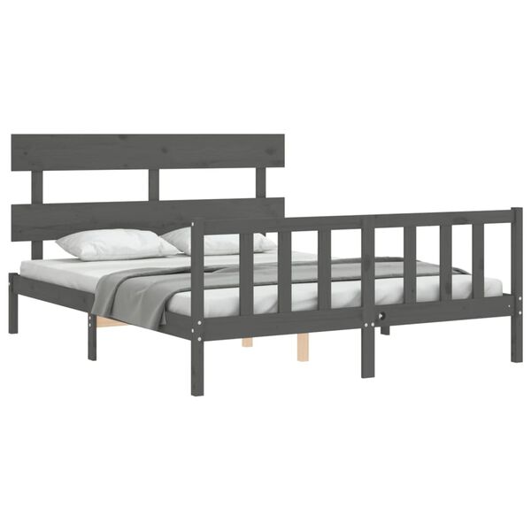 vidaXL Bed Frame without Mattress Grey King Size Solid Wood Pine