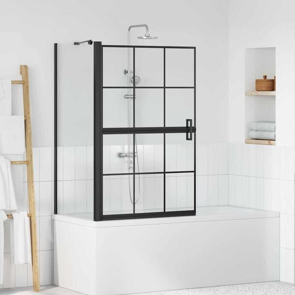 vidaXL Bath Shower Screen Black and Transparent 80 x 68 x 128 cm