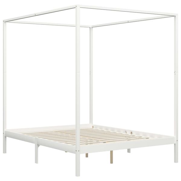 vidaXL Canopy Bed Frame without Mattress White Solid Wood 180x200 cm Super King