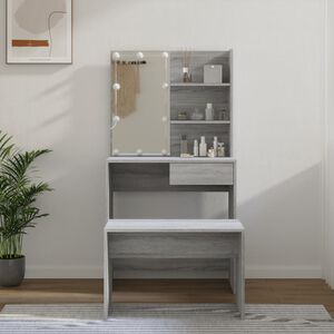 vidaXL Dressing Table Set with LED Grey Sonoma Engineered Wood