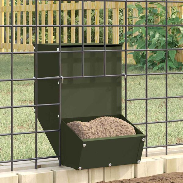 vidaXL Rabbit Feeder Olive Green 17.5 x 26 x 28.5 cm Cold-Rolled Steel