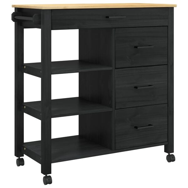 vidaXL Kitchen Trolley Black 84 x 40 x 88.5 cm