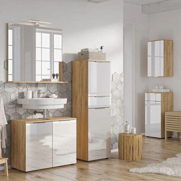 Germania Wash Basin Cabinet GW-Avino 34x70x58 cm White and Navarra-oak