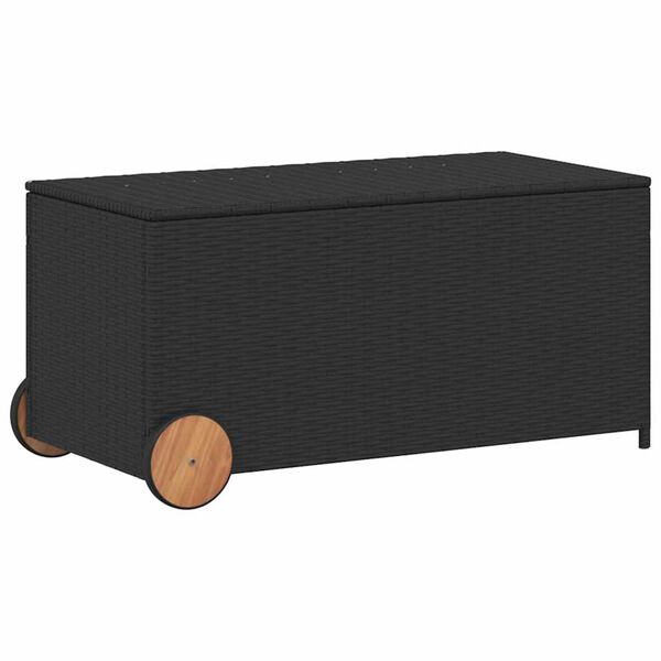 vidaXL Garden Storage Box with Wheels Black 190L Poly Rattan