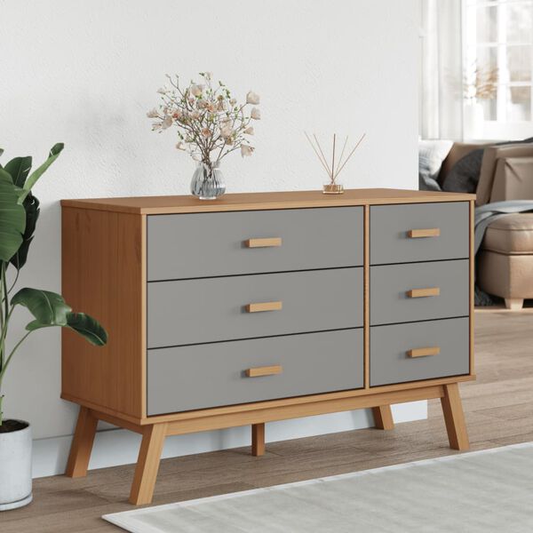 vidaXL Drawer Cabinet OLDEN Grey and Brown Solid Wood Pine