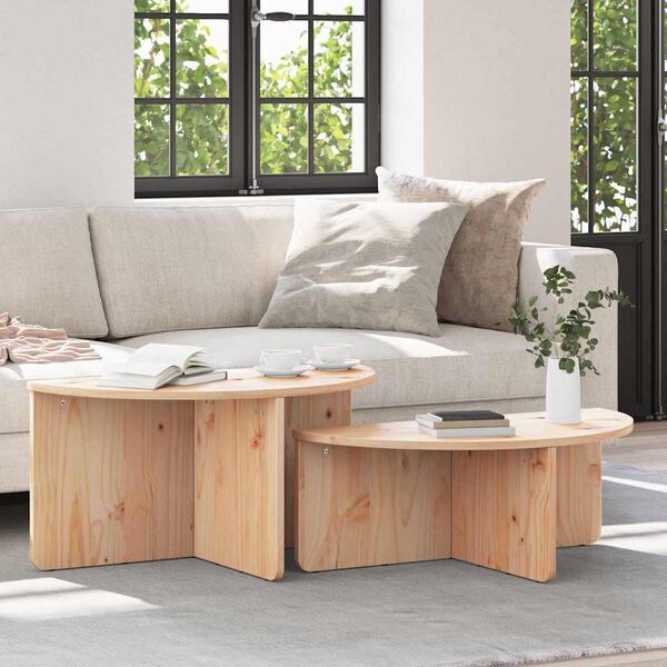 vidaXL Coffee Table 2 pcs Natural Solid pine wood