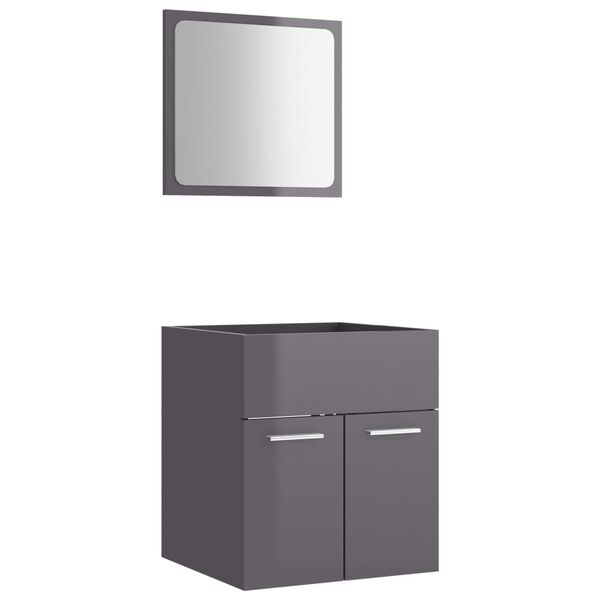 vidaXL 2 Piece Bathroom Furniture Set High Gloss Grey Engineered Wood