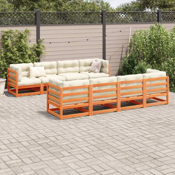 vidaXL 9 Piece Garden Sofa Set with Cushions Wax Brown Solid Wood Pine