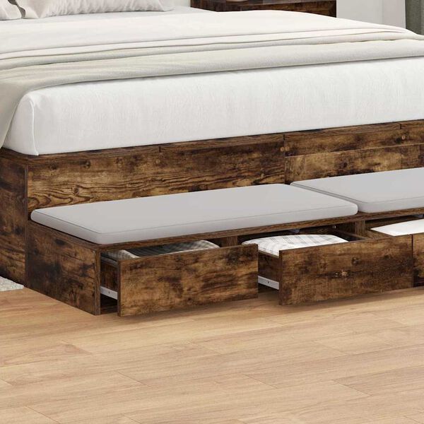 vidaXL Bed Drawers Smoked Oak 150 x 36.5 x 16.5 cm Engineered Wood