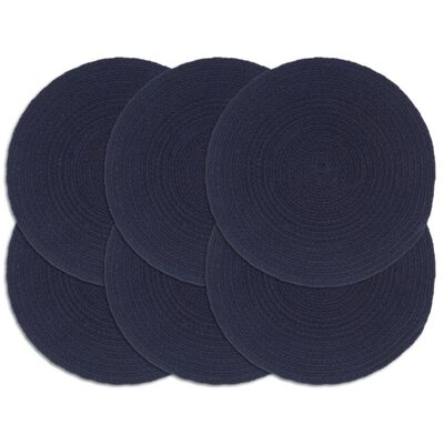 vidaXL Placemats 6 pcs Plain Navy Blue 38 cm Round Cotton