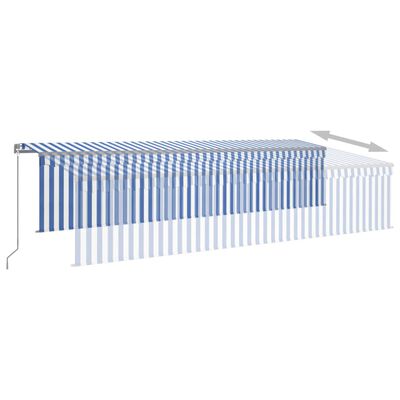 vidaXL Manual Retractable Awning with Blind 6x3m Blue&White
