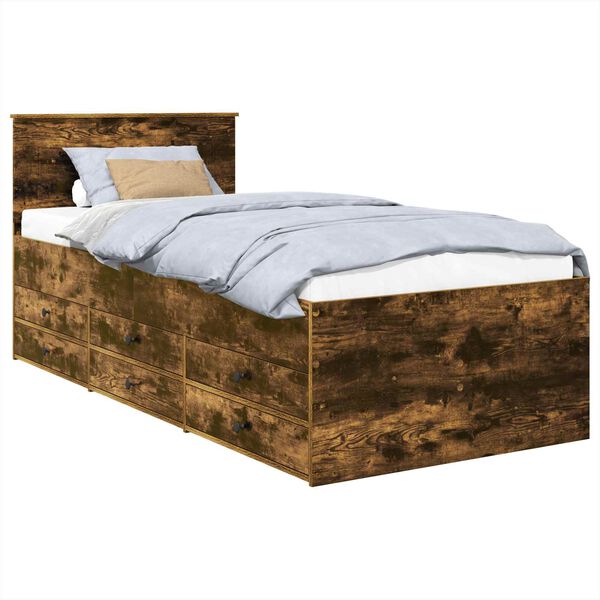 vidaXL Daybed Manual Smoked Oak and Black 100 x 200 cm Engineered Wood