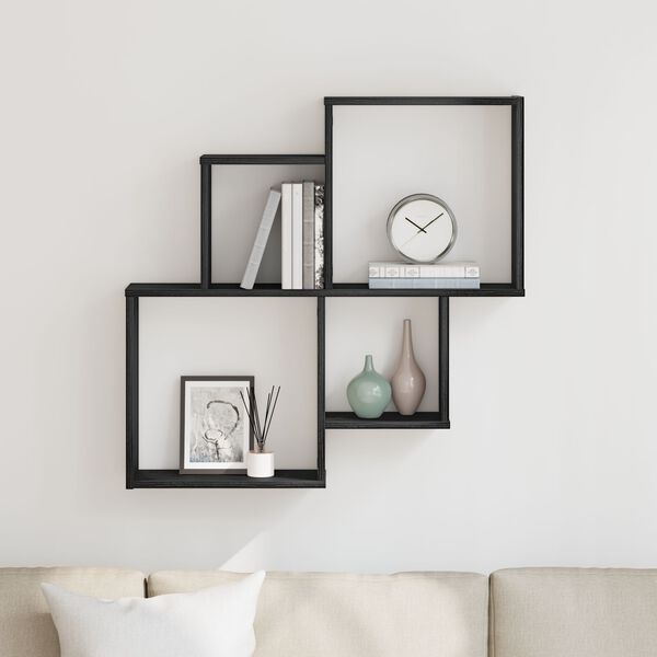 vidaXL Wall Shelf Black Oak 80 x 15 x 78.5 cm Engineered Wood