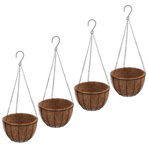 vidaXL Hanging Planters 4 pcs with Coco Liners Black &Oslash; 30x52 cm Steel