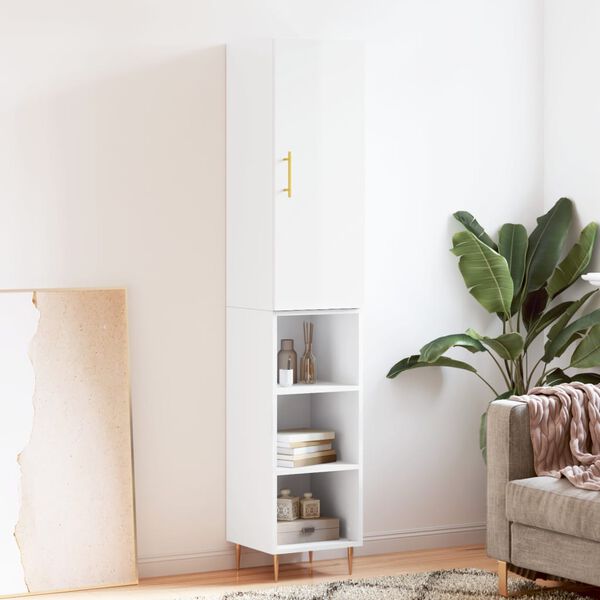 vidaXL Highboard High Gloss White 34.5x34x180 cm Engineered Wood