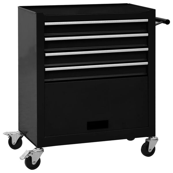 vidaXL Tool Trolley with 4 Drawers Steel Black