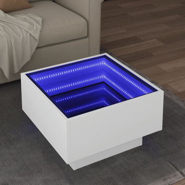 vidaXL Coffee Table with LED White 50x50x30 cm Engineered Wood
