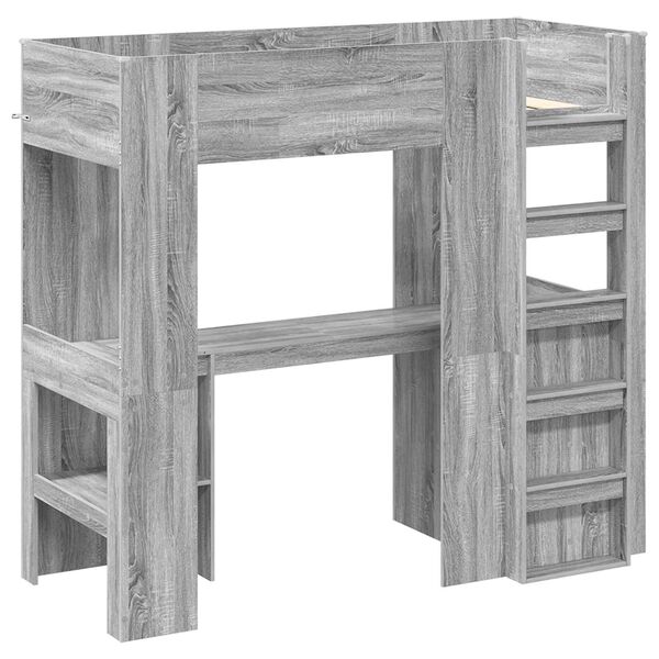 vidaXL Loft Bed Frame with Desk with Storage Grey Sonoma 75 x 190 cm