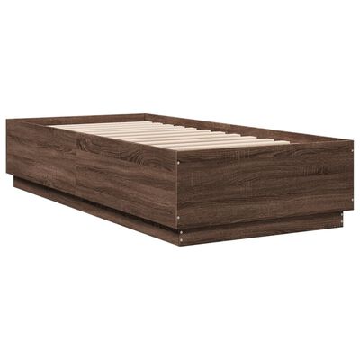 vidaXL Bed Frame with LED Lights Brown Oak 100x200 cm Engineered Wood
