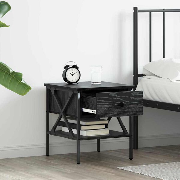 vidaXL Bedside Cabinet with Drawer Black oak 40 x 42 x 45 cm