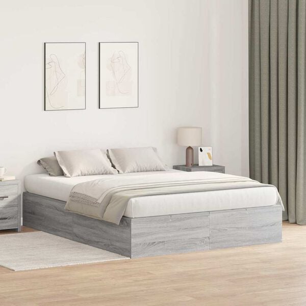 vidaXL Storage Bed Frame Grey Sonoma 140 x 200 cm Engineered Wood