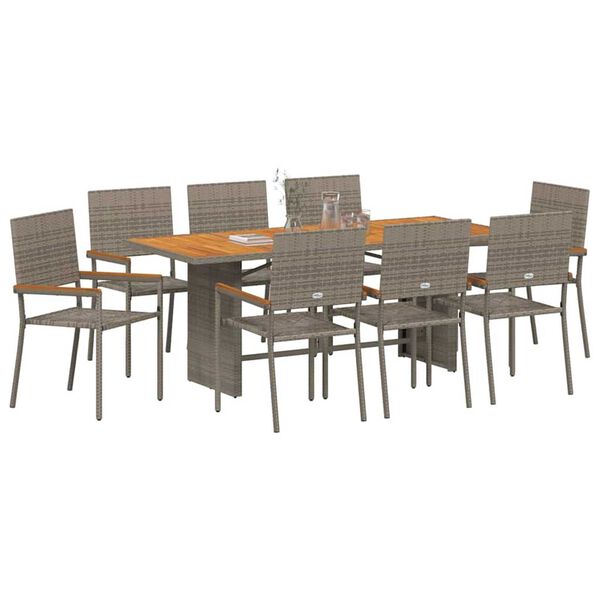 vidaXL Garden Dining Set 9 pcs Grey Poly Rattan