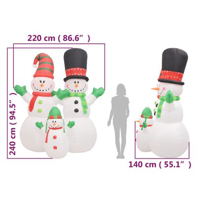 vidaXL Inflatable Snowman Family with LEDs 240 cm