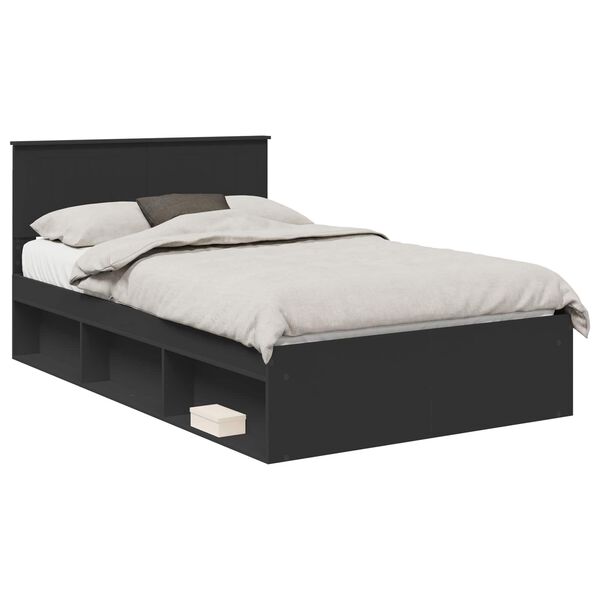 vidaXL Bed Frame with Headboard Black 120 x 190 cm Solid Pine Wood