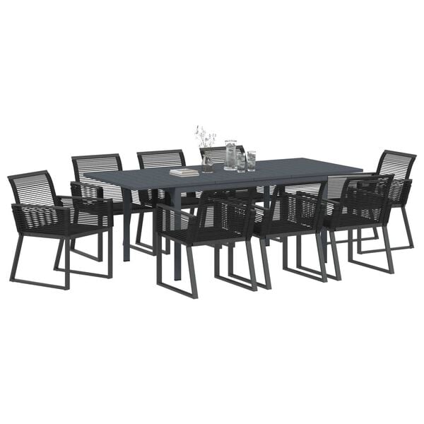 vidaXL Garden Dining Set 9 pcs Black Poly Rattan