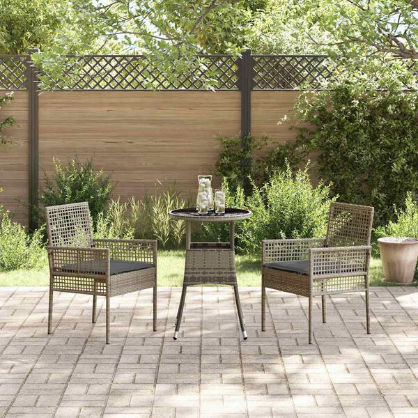 vidaXL Garden Dining Set 3 pcs Grey Poly rattan