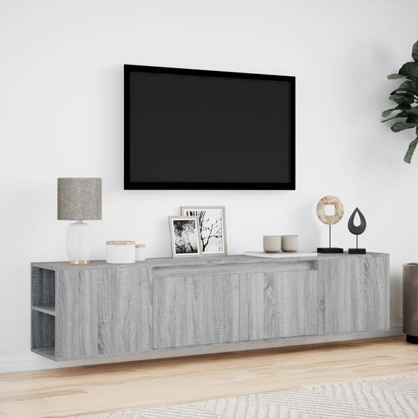 vidaXL TV Wall Cabinet with LED Grey Sonoma 180x31x39.5 cm