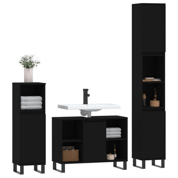 vidaXL 3 Piece Bathroom Furniture Set Black Engineered Wood